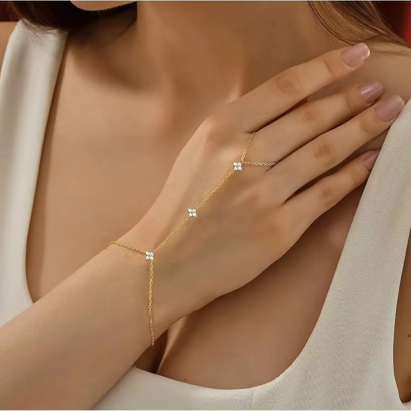 Bracelets imperméables pour femmes, anneau en or 14K, chaîne à main, marguerite délicate, zircone cubique, chaîne à maillons empilable, hypoallergénique