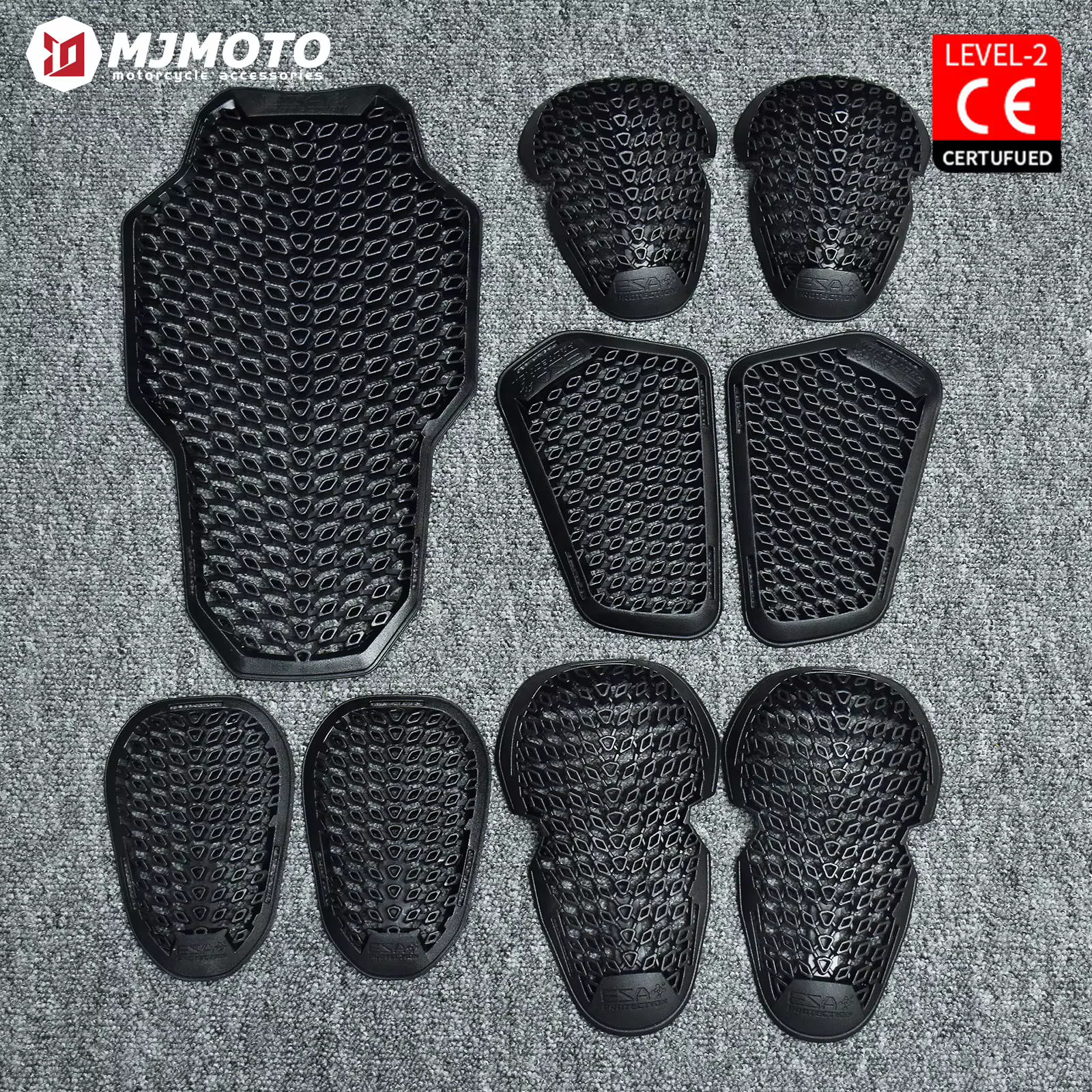 Protection complète noire CE Niveau 2 pour moto, ensemble de protections dorsales, épaules et coudes pour remplacement de veste de moto