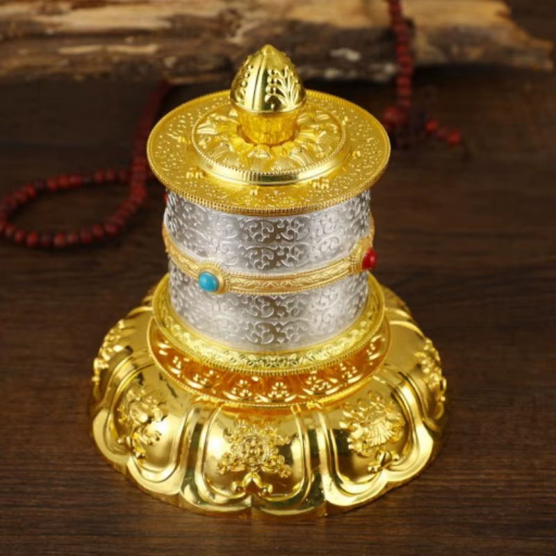 Roue de prière bouddhiste, roue de prière tibétaine Vajrayana Mantra et Mantra coeur Guanyin décoratif pour autel bouddhiste, article bouddhiste