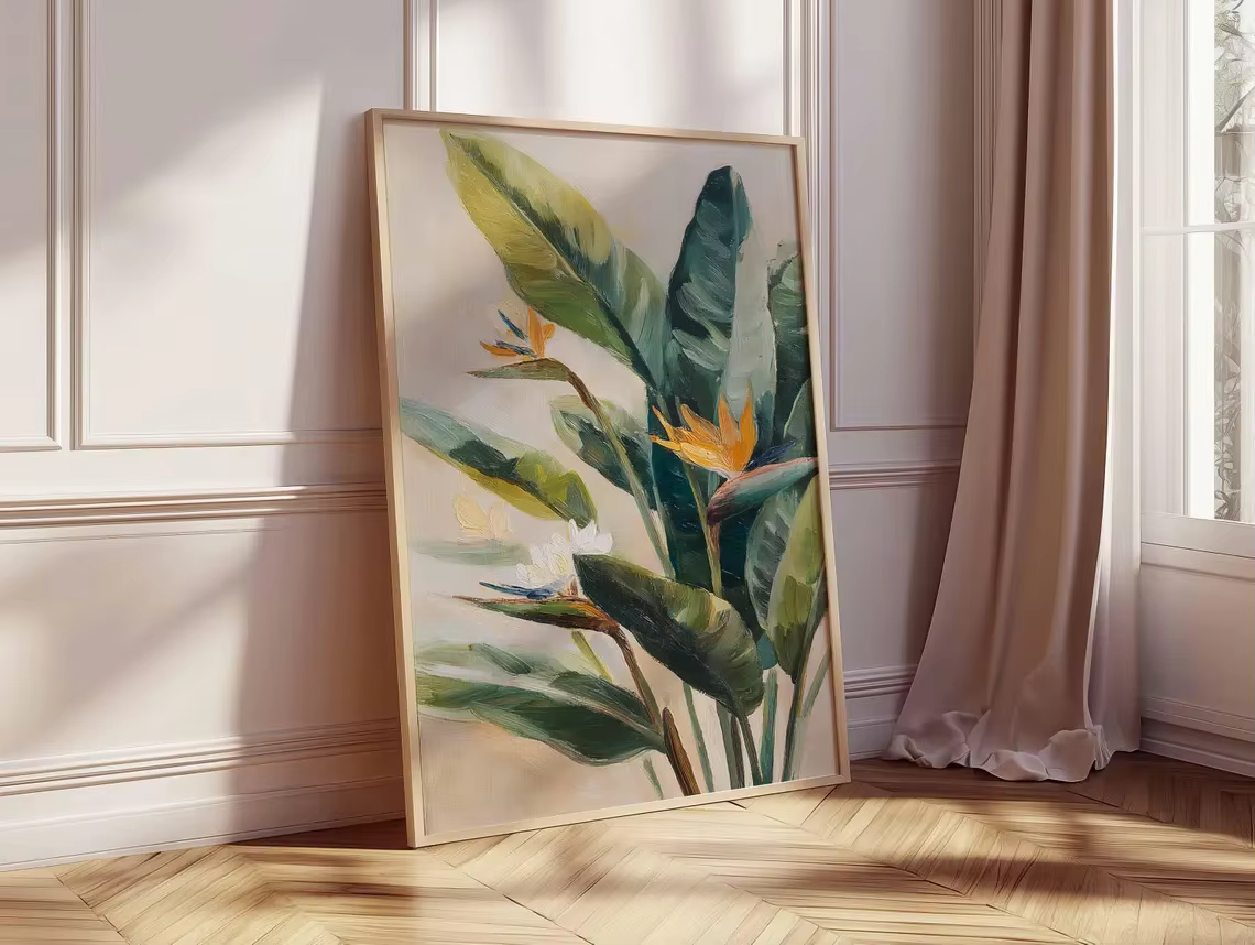 Affiche de fleurs d'oiseau de paradis – Impression d'art mural botanique tropical