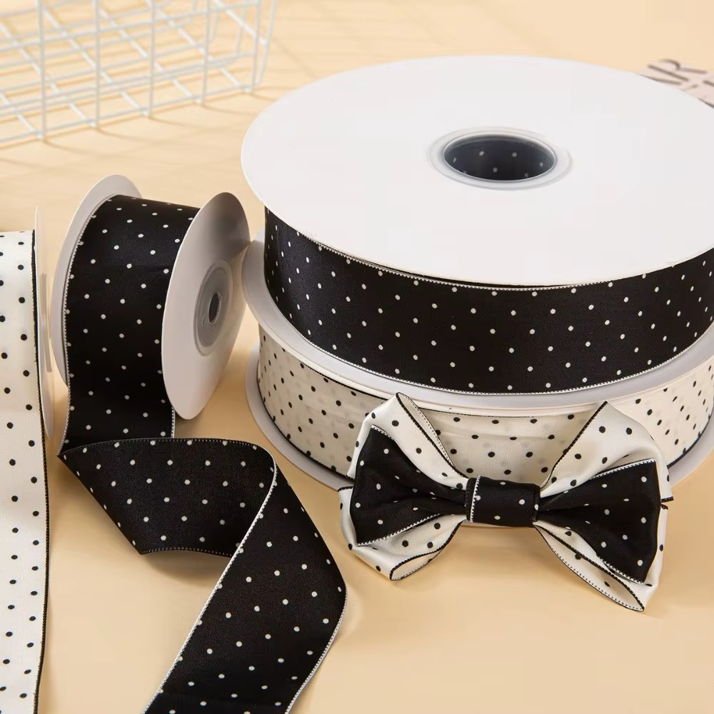Accessoires faits à la main, ruban de soie de 10 mètres, 4 cm, pour emballage de cadeaux, bouquets, matériel d'emballage, à pois, décoration DIY