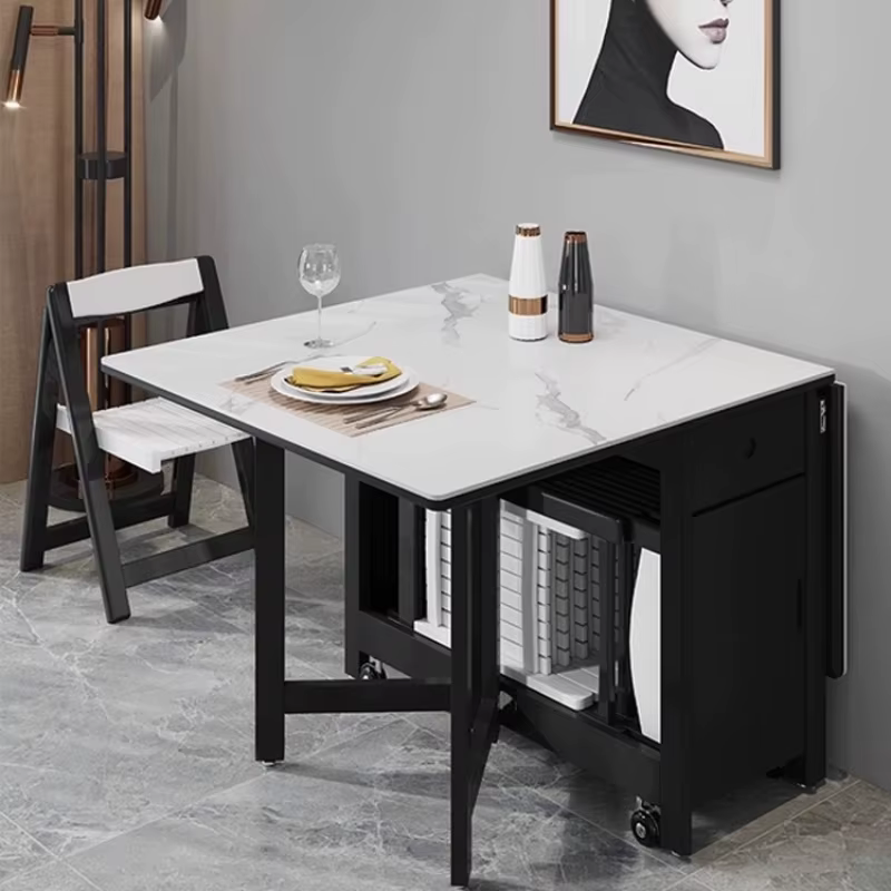 Table à manger basse étanche, Design minimaliste noir, cuisine moderne, mécanisme d'extension, meubles Esstisch