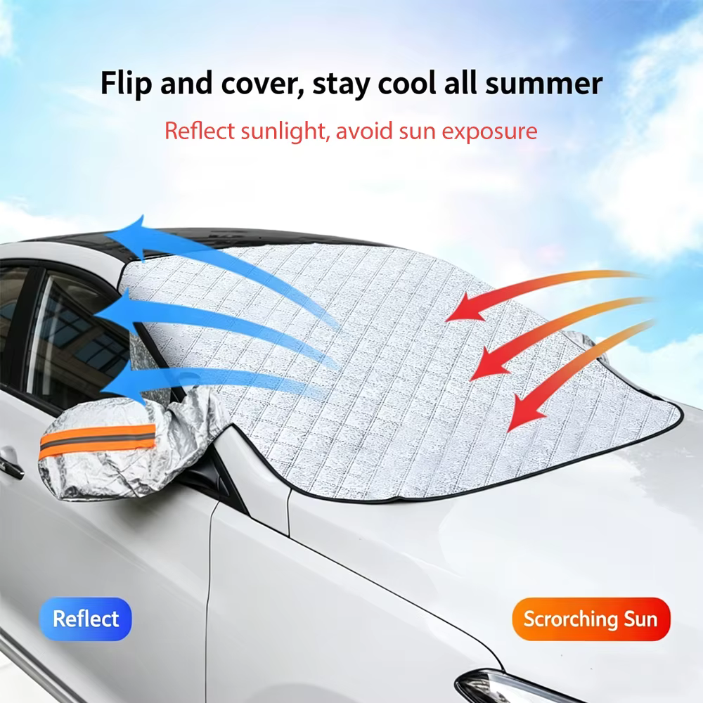 Couverture de pare-brise de voiture toutes saisons, protection solaire épaisse, protection contre la neige, protection anti-UV, protection contre le gel pour berline et SUV, imperméable, résistante à