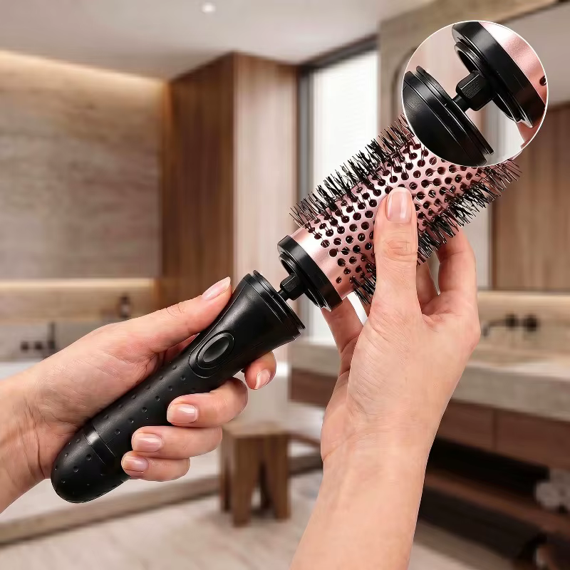 Brosse à cheveux ronde avec pinces de positionnement pour le séchage et le coiffage, ensemble de brosses à cheveux rondes détachables avec manche amovible