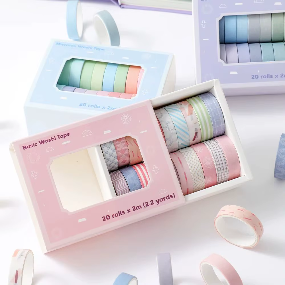 Ensemble de 20 rouleaux de ruban Washi mince coloré