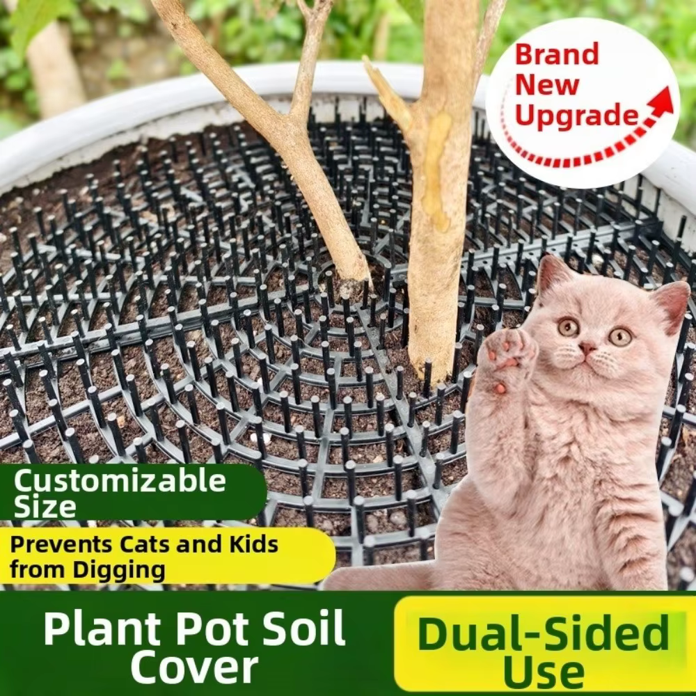 Grille de protection respirante en maille pour pot de plantes, avec découpes à pointes pour la protection du sol, et piquets inclus