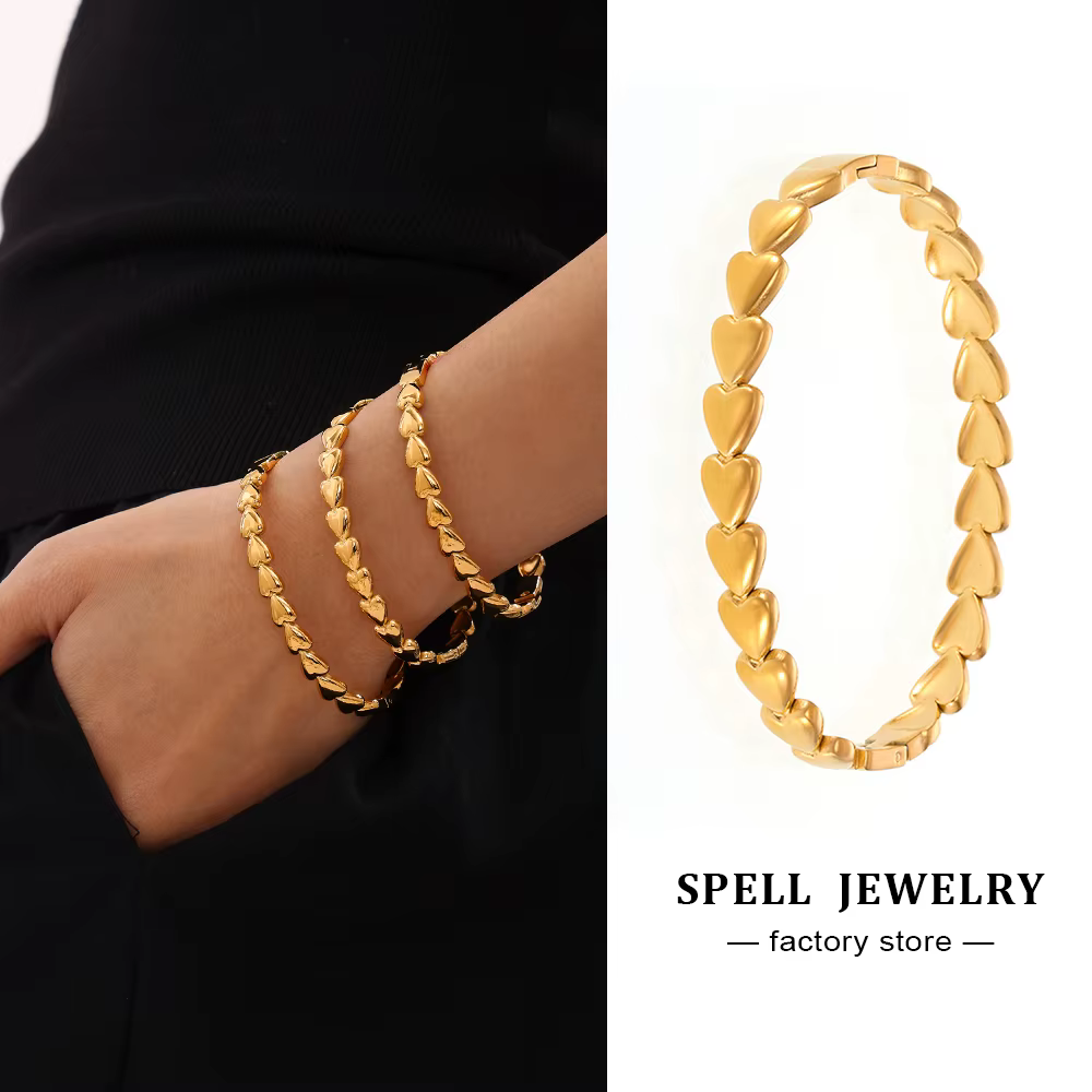 Bracelet manchette coeur pour femme, bracelets en acier inoxydable, plaqué or 18 carats, étanche, sans tarjuvenable
