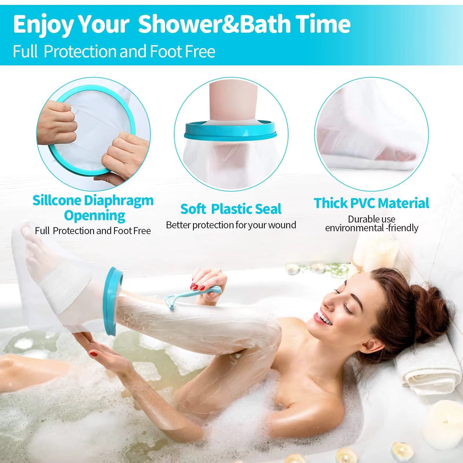 Couvre-pieds moulés pour douche, bandage de douche étanche et protecteur moulé pour douche et bain, protection étanche pour enfants