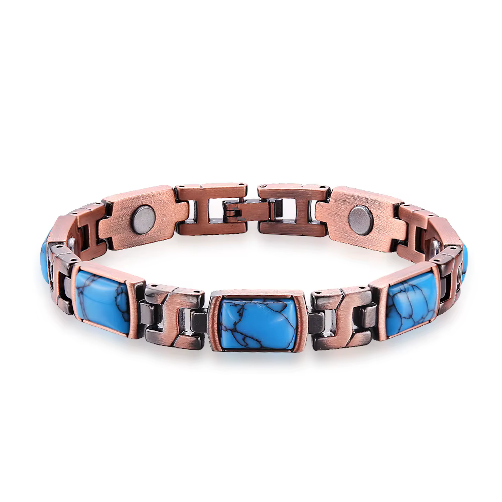 Bracelets magnétiques en cuivre pour femmes, bijoux de thérapie magnétique turquoise, cadeau avec outil de taille réglable