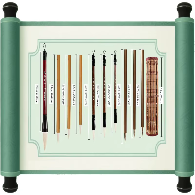 Ensemble de pinceaux de calligraphie chinoise 10 pièces-pinceaux d'écriture haut de gamme pour débutants et artistes-avec porte-pinceau enroulable en bambou,