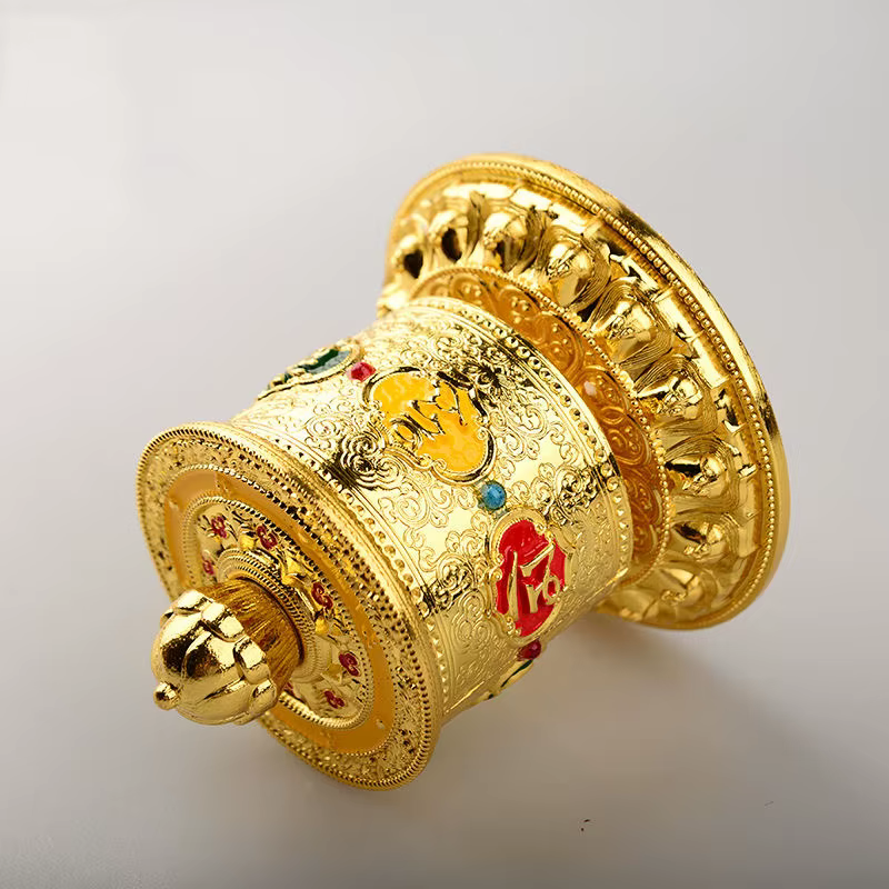 Roue de prière artisanale tibétaine en alliage, écriture gravée de Bouddha, objets de collection, cadeau de voiture, décoration d'intérieur et de bureau