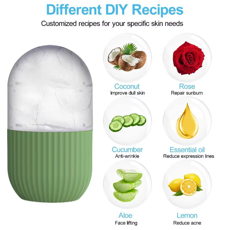 Rouleau de glace pour le visage, moule à glace en silicone pour massage beauté, pour les poches sous les yeux, rouleau facial rétrécissant les pores, moule multifonctionnel ▪
