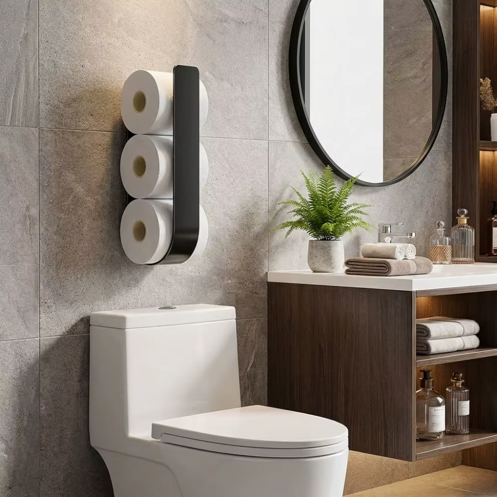 Porte-papier toilette mural en fer, crochets de rangement, étagère de rangement pour mouchoirs, support de papier toilette auto-adhésif peu encombrant pour cuisine