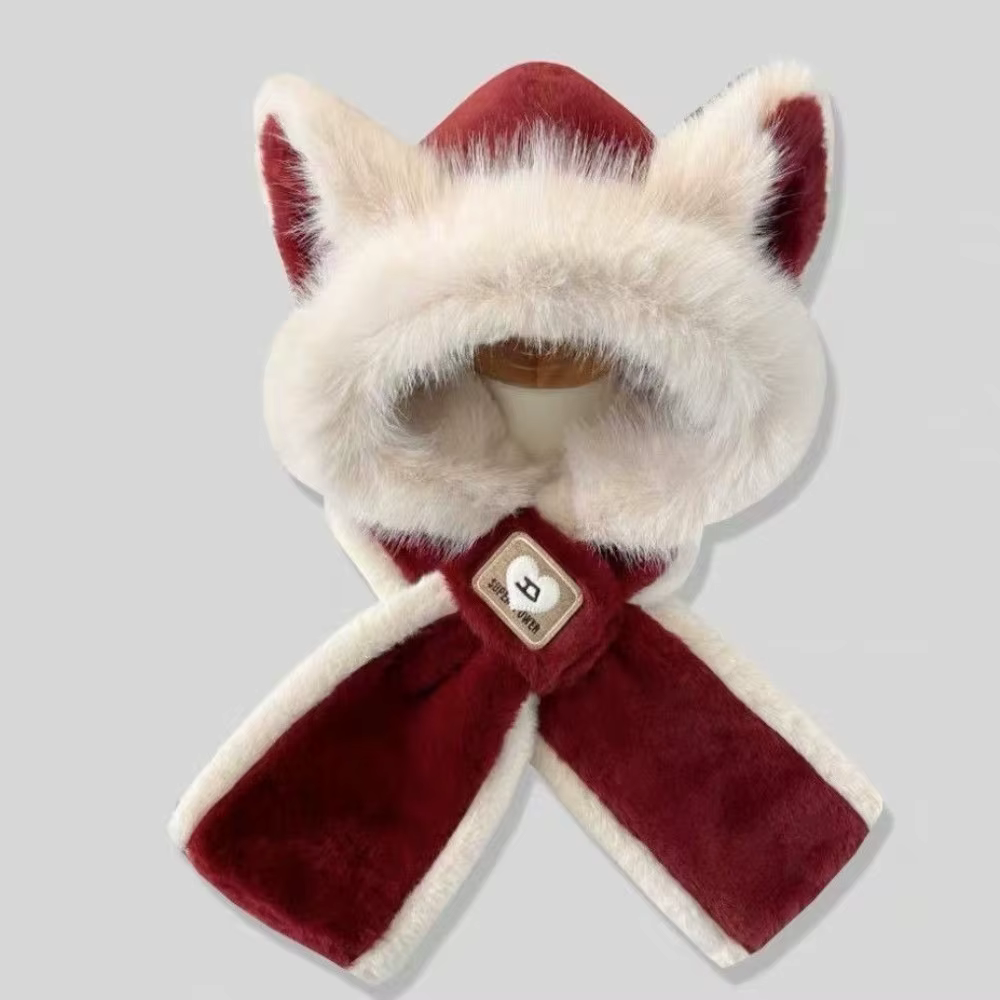 Nouveau Oreilles de renard intégré chapeau écharpe ensemble chaud pull casquette coupe-vent résistant au froid Protection des oreilles chapeau Sports de plein air