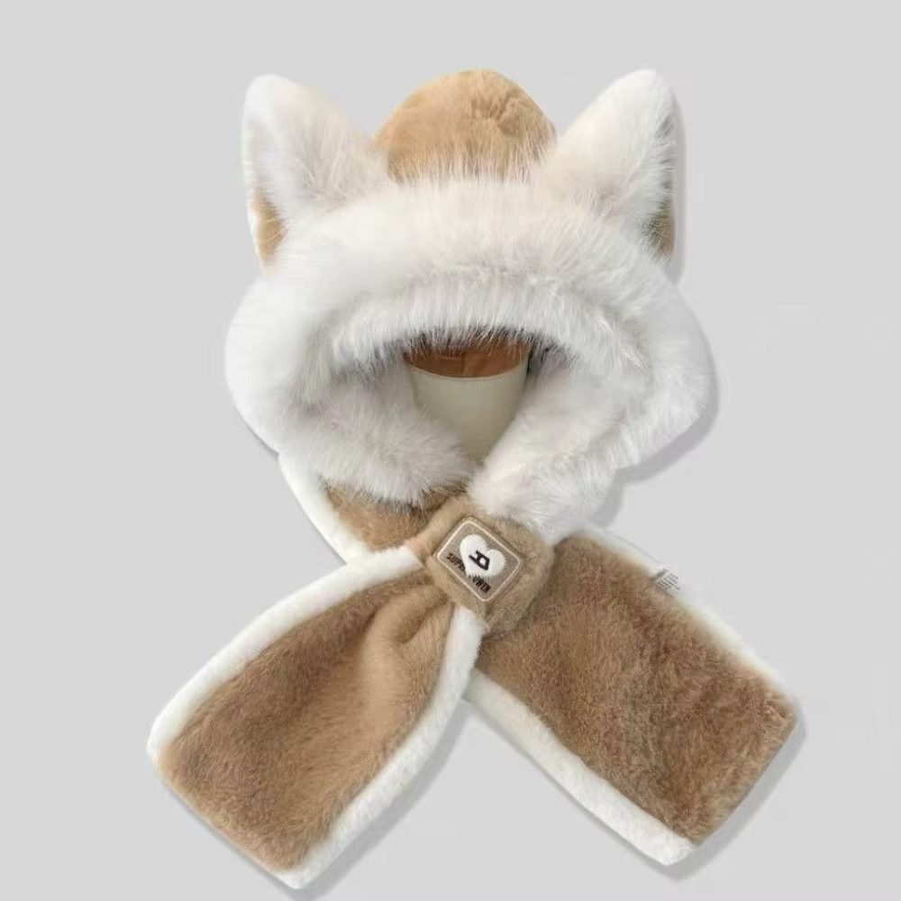 Nouveau Oreilles de renard intégré chapeau écharpe ensemble chaud pull casquette coupe-vent résistant au froid Protection des oreilles chapeau Sports de plein air
