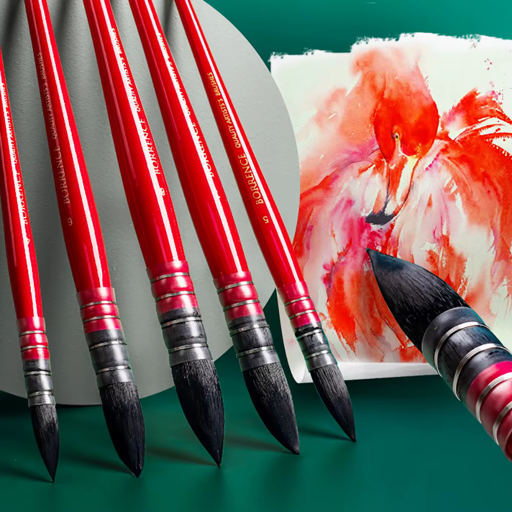 Pinceau à peinture rond, vadrouille synthétique, poils d'écureuil, stylo pour aquarelle, artiste professionnel, peinture à la main, dessin, manche en bois