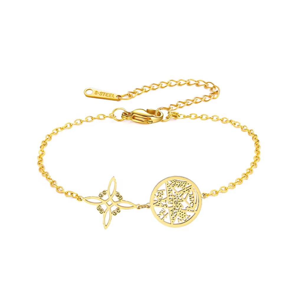 Bracelet Double protection avec nœud de sorcière, Tetragramaton, en acier inoxydable, pour femmes et hommes