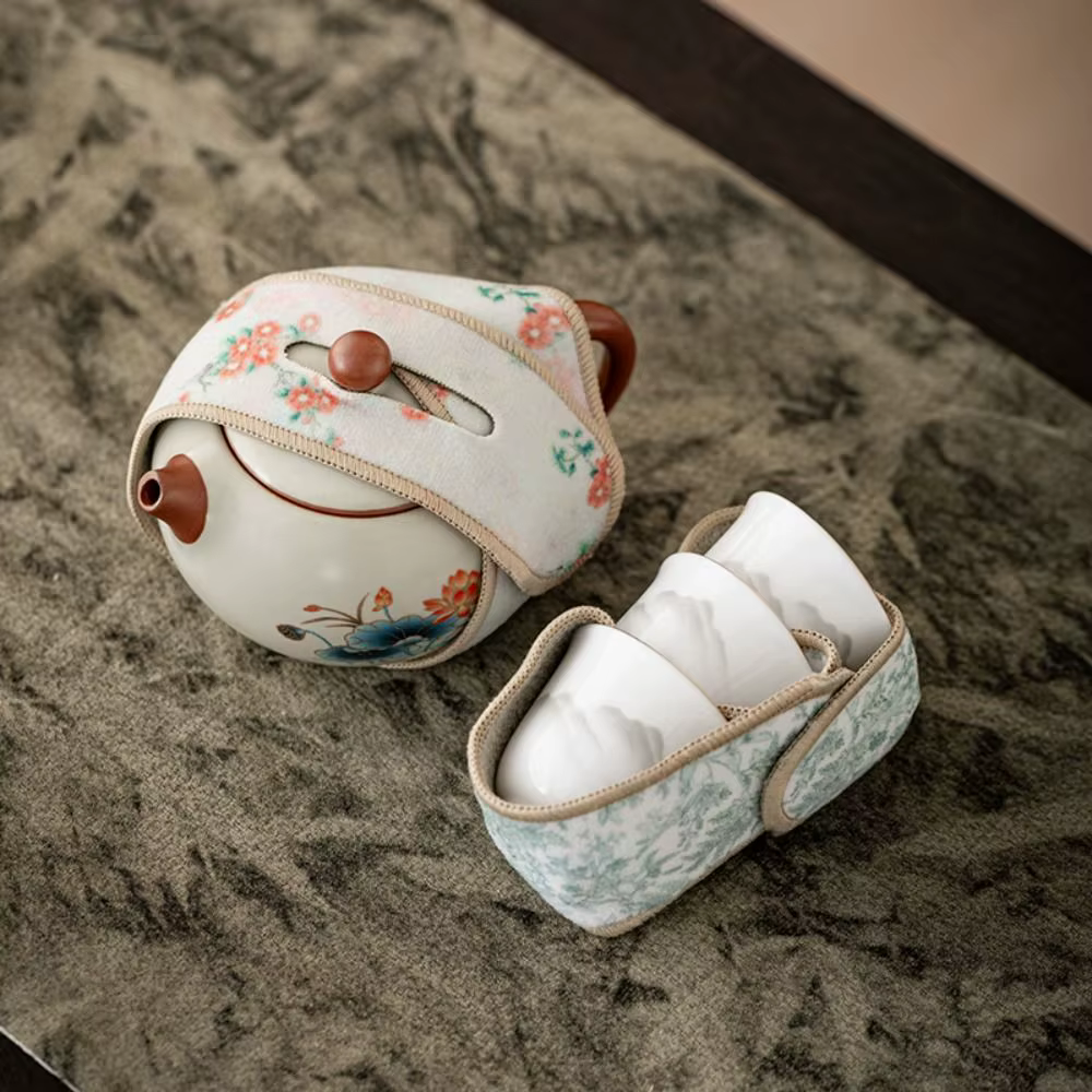 Housse de protection pour service à thé floral, style chinois, anti-chute, housse de théière en tissu, accessoires de thé anti-choc, protection