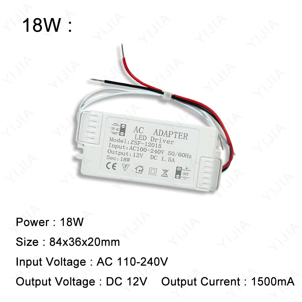 Transformateur d'alimentation pour bande lumineuse LED, alimentation 6 W, 12 W, 24 W, 36 W, 48 W, 60 W, AC220 12 V, 1 A-5 A