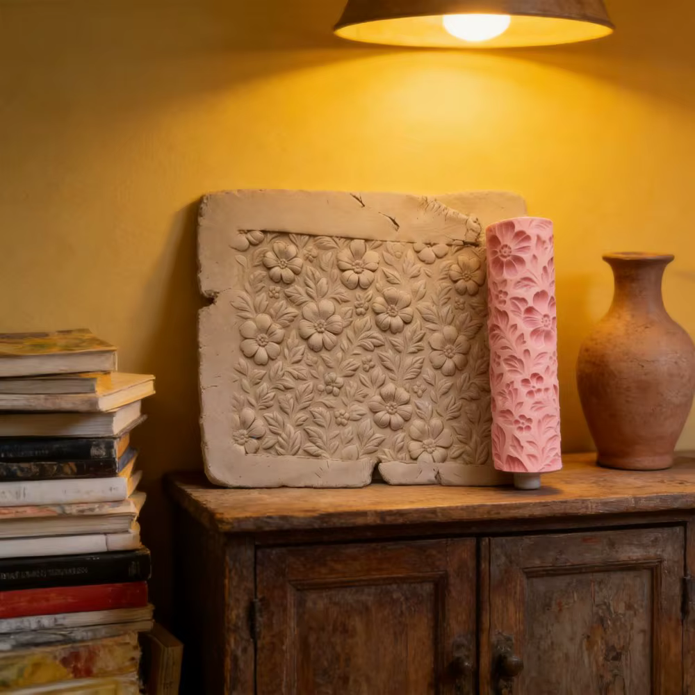 Rouleau de texture en relief en argile à motif de fleurs de haie – Outil de pâtisserie DIY pour l'argile polymère