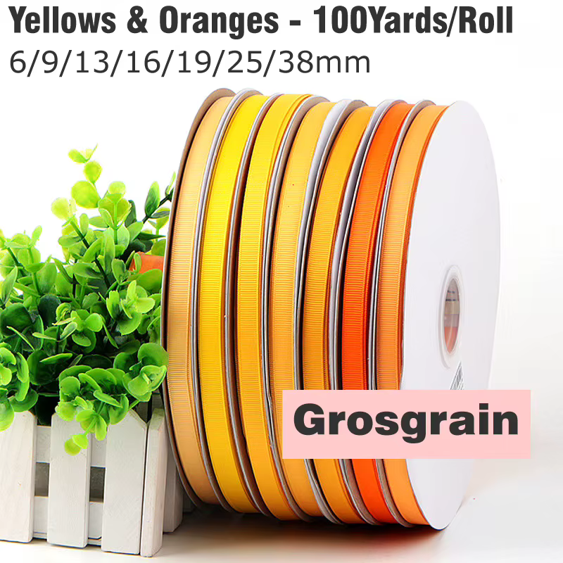 Ruban gros-grain jaune/Orange 100Yards 6/9/13/16/25/38mm