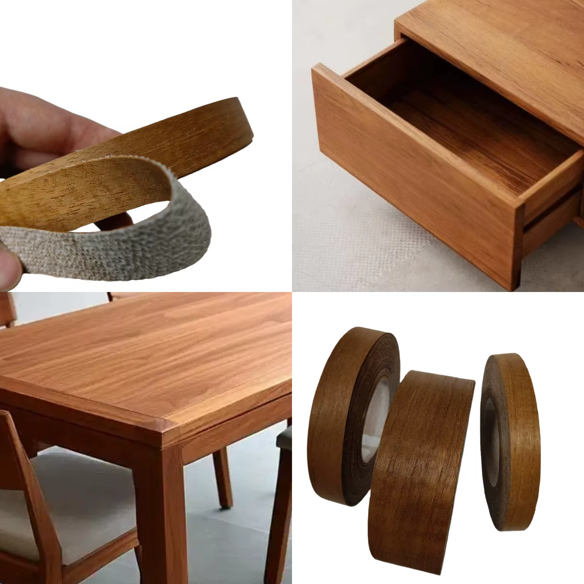 Rouleau de placage de bois de teck pré-collé 19mm 22mm 50mm