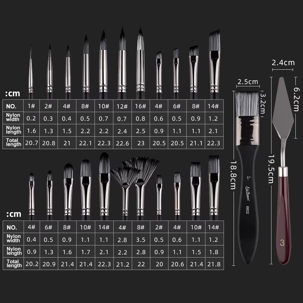 Ensemble de pinceaux de 25 sacs en toile, outils de peinture artistique pour débutants, pinceaux en nylon spécialisés pour peinture acrylique/aquarelle/huile