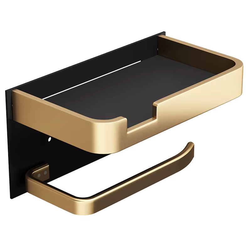 Rouleau de toilette et support de téléphone sans trous, noir et or, installation facile, accessoires HOToilet