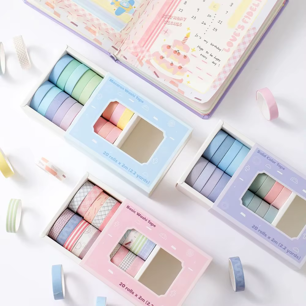 Ensemble de 20 rouleaux de ruban Washi mince coloré
