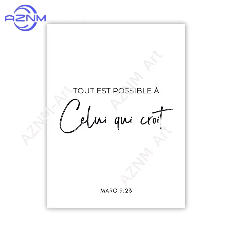 1 pièce, toile d'art murale avec impression de versets bibliques français