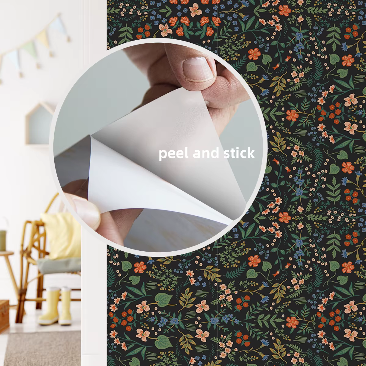 1 rouleau fond noir motif floral épaissi résistant à l'humidité papier peint auto-adhésif imperméable décoration de la
