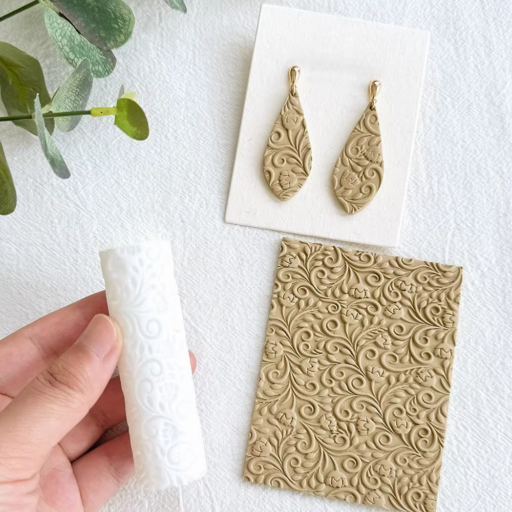 Rouleau de Texture en argile polymère avec motifs floraux