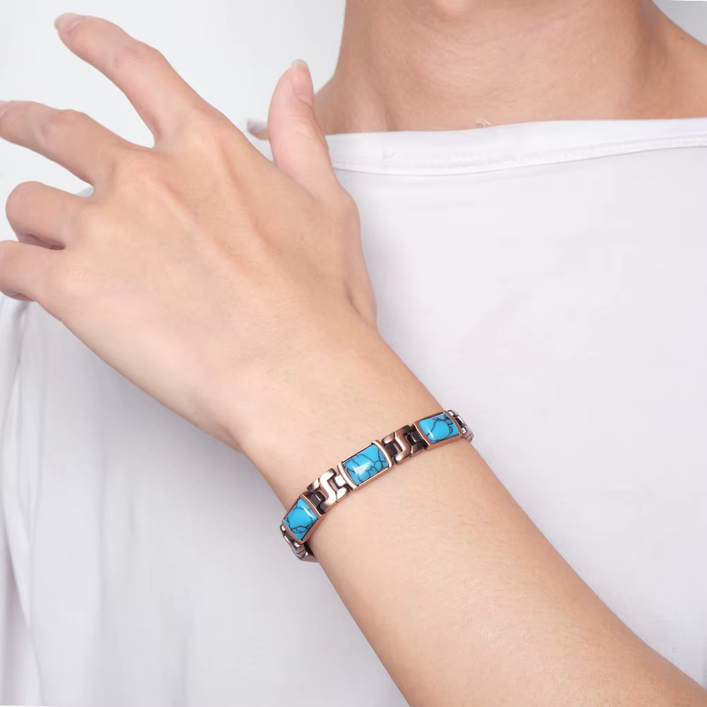 Bracelets magnétiques en cuivre pour femmes, bijoux de thérapie magnétique turquoise, cadeau avec outil de taille réglable
