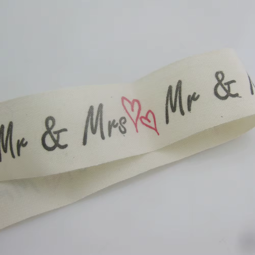 Rubans en coton imprimés Mr & Mrs