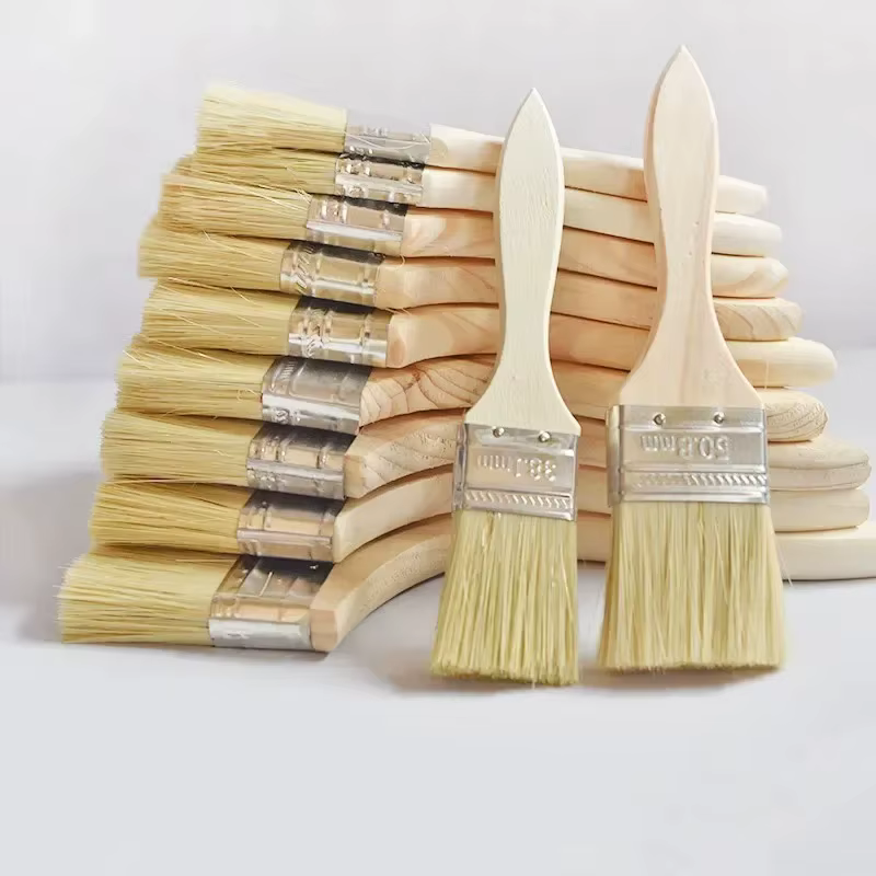 5 pièces pinceau manche en bois brosse pour barbecue 1/2/4/5/6 pouces pinceaux de peinture à cheveux doux pour mur et