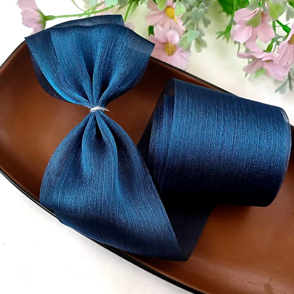 Nouveau Ruban en mousseline de soie plissée de 5M, 6cm de large, bricolage, fil de Tulle, ruban à nœud, Bouquet de coiffure