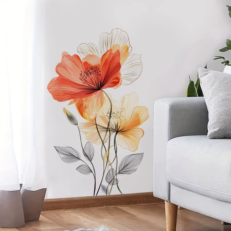 Autocollant mural fleur aquarelle