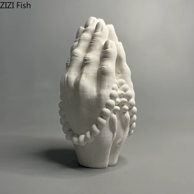 Zen bouddhiste bouddha main perles de prière plâtre Statue bureau décoration ornements œuvre créative Sculpture chambre décor esthétique