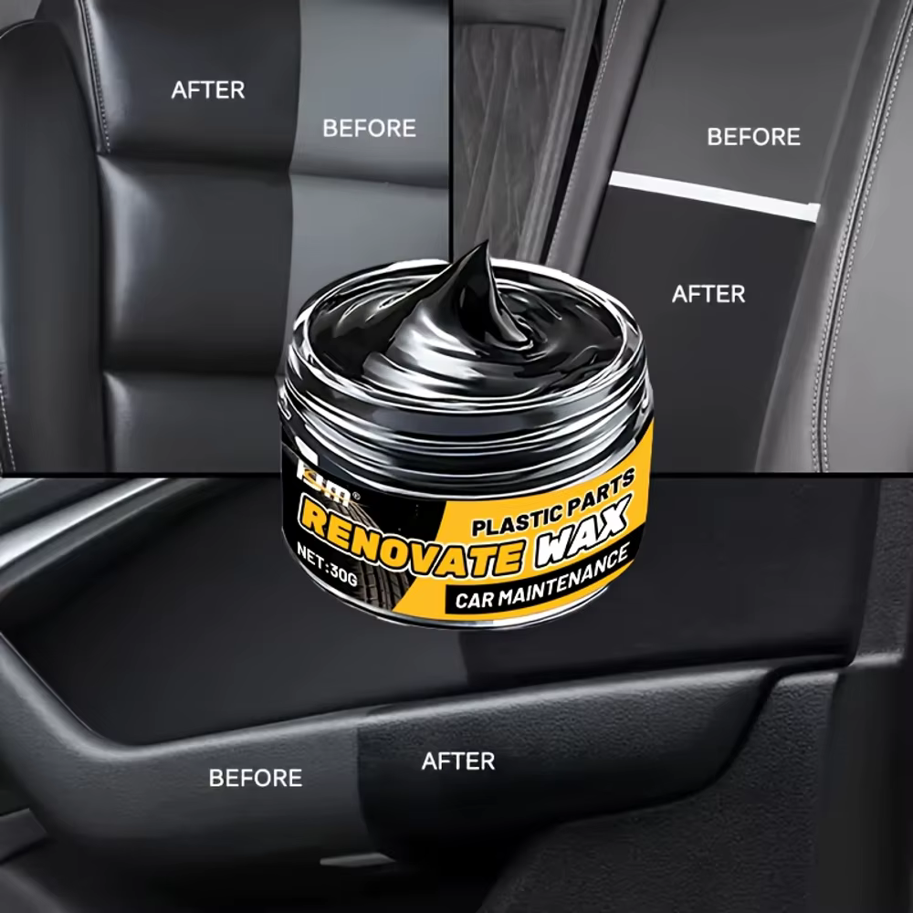 1 pot de cire de restauration et de protection noire brillante pour l'intérieur de la voiture - Revêtement en plastique