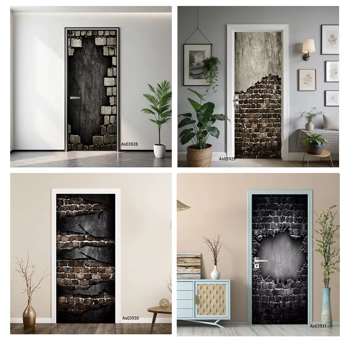 Autocollant mural vertical effet brique rouge rustique