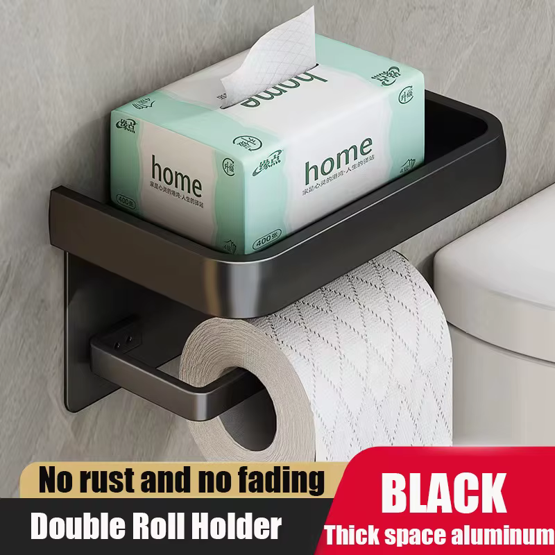 Porte-rouleau de papier toilette mural en alliage d'aluminium, stockage de WC, support d'étagère pour téléphone, accessoires HOAccessrespiration