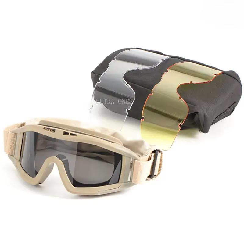Lunettes de protection coupe-vent à 3 lentilles pour airsoft, tir sûr, équitation, randonnée, chasse, sport