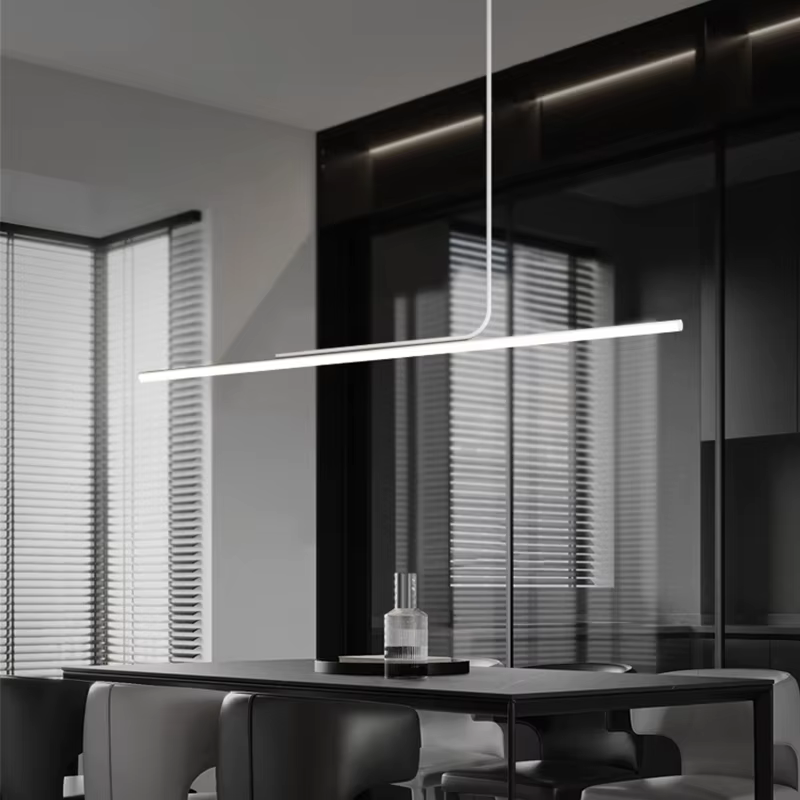 Lampes suspendues LED à longue bande moderne pour salon salle à manger bureaux cuisine lustre noir décor à la maison luminaire suspendu