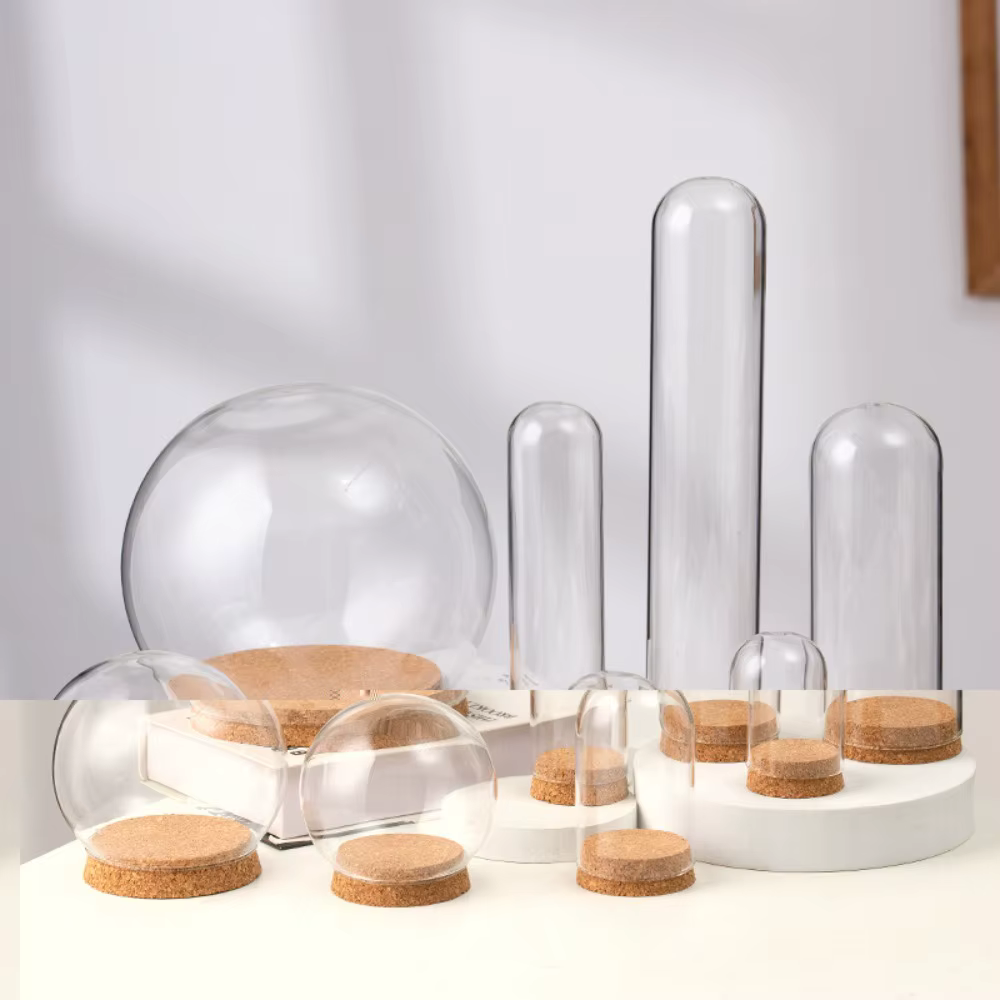 Fleurs fraîches conservées couvercle en verre fleur couvercle anti-poussière Transparent dôme en verre protecteur clair fleurs dôme