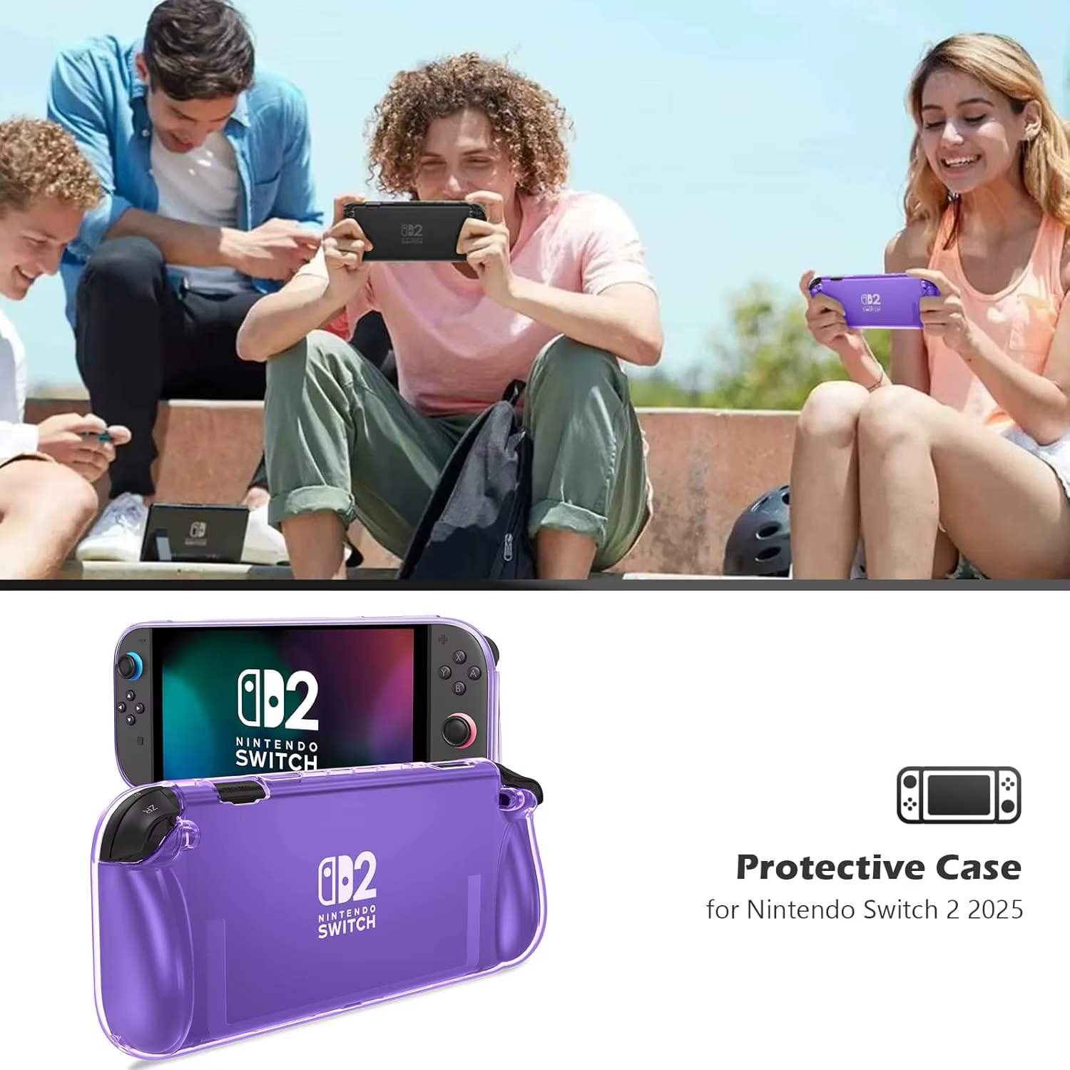Étui de protection transparent pour Switch 2 (2025) – Housse anti-rayures et absorbant les chocs avec poignée ergonomique pour NS 2