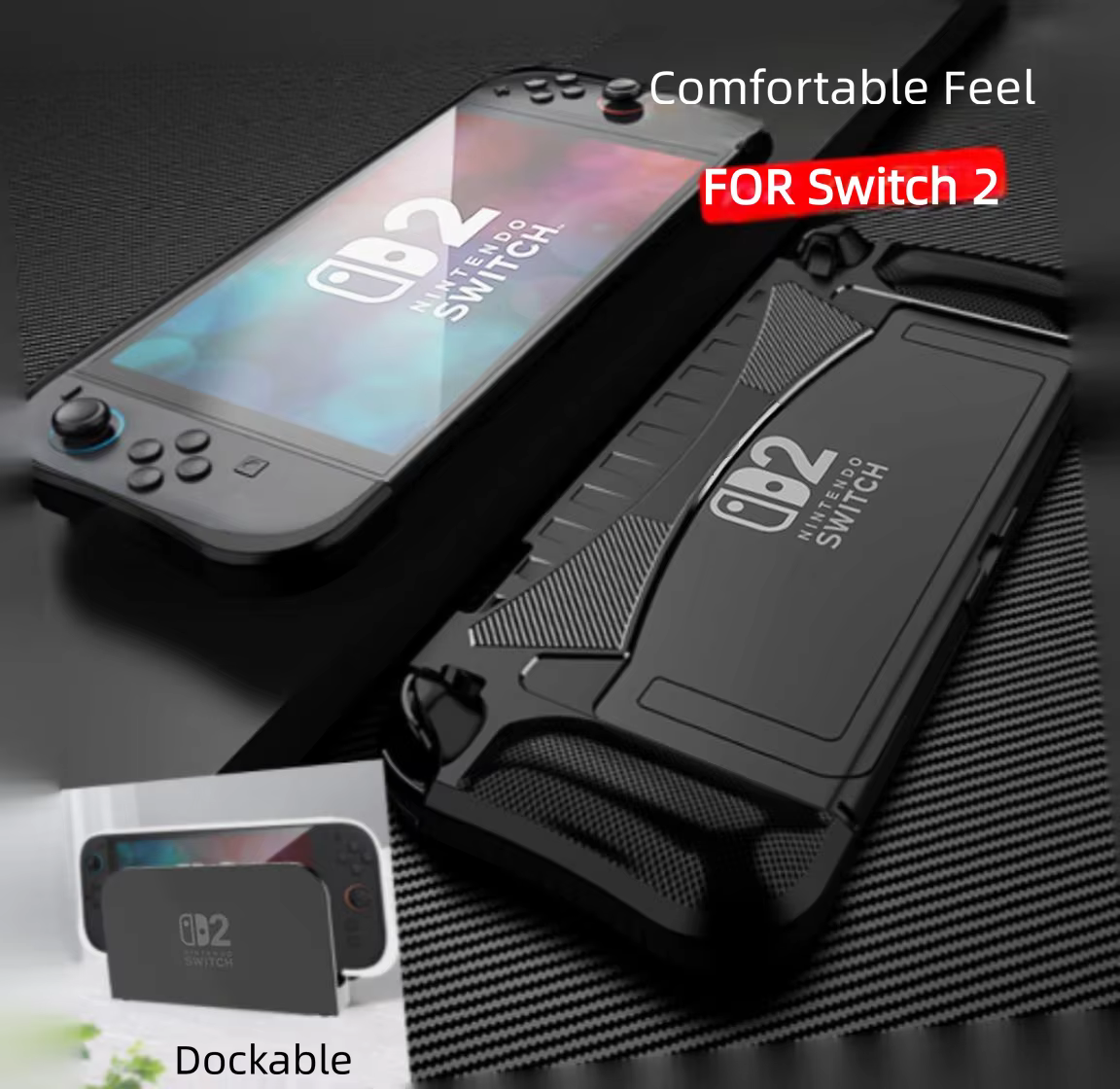 Étui de protection amélioré pour Switch 2, coque ergonomique en TPU avec poignée confortable, compatible avec la station d'accueil pour Switch 2