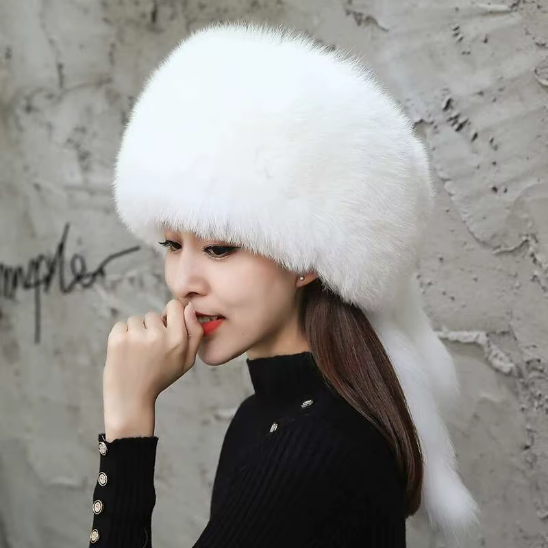 Chapeau en fourrure de renard pour femmes, mode d'hiver, Protection chaude des oreilles, chapeau de princesse en fourrure véritable, garde au chaud, casquettes épaisses, chapeaux de bombardier russes