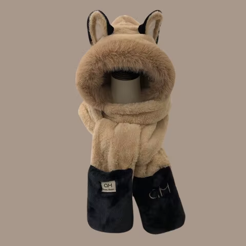 Chapeau de Ski en peluche renard, écharpe, gants, trois pièces pour femmes, chapeau d'hiver chaud, fourrure, équitation froide, Protection des oreilles en plein air