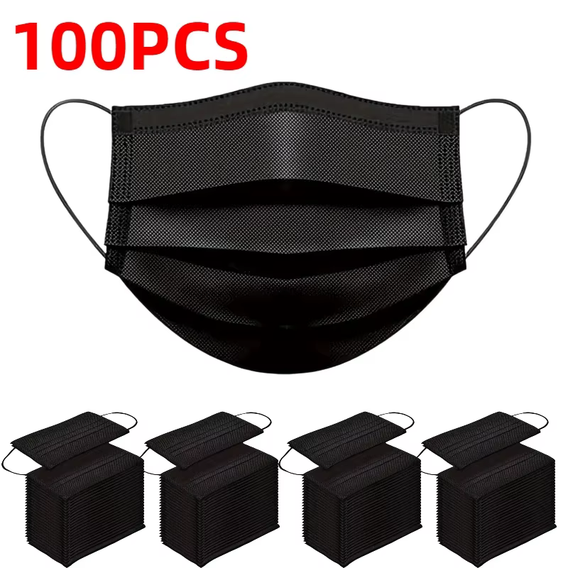 100 masques jetables à filtration protectrice à 4 couches, adaptés aux fêtes, aux voyages et aux activités de plein air.