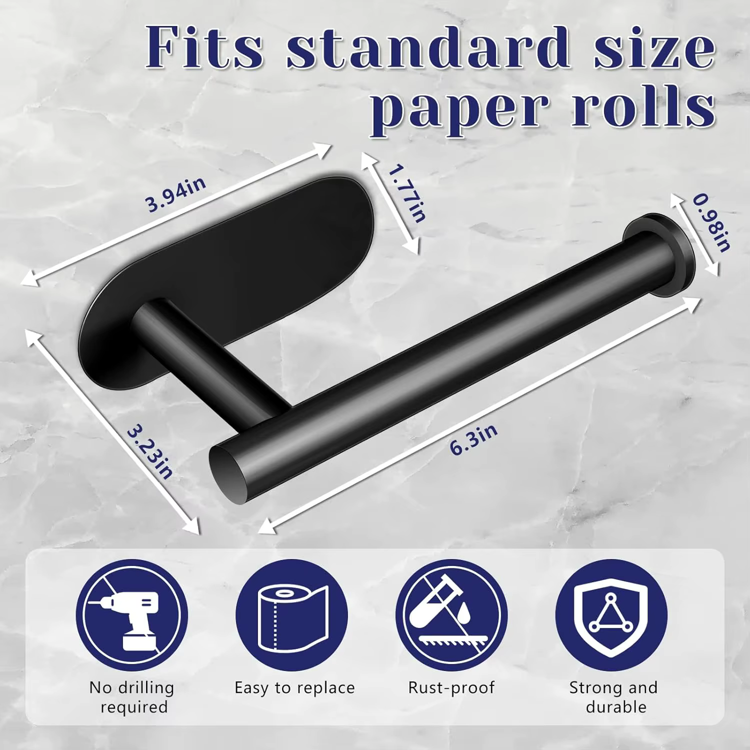 Porte-papier hygiénique noir sans perçage – Plastique auto-adhésif imperméable pour salle de bain et cuisine